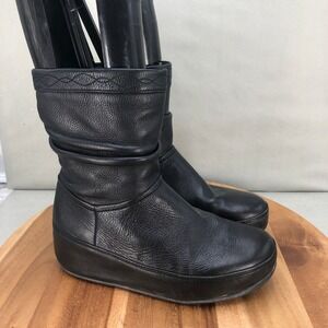 Fitflop Black Leather Ankle Boots Platform Comfort Shoes Women's Size 8